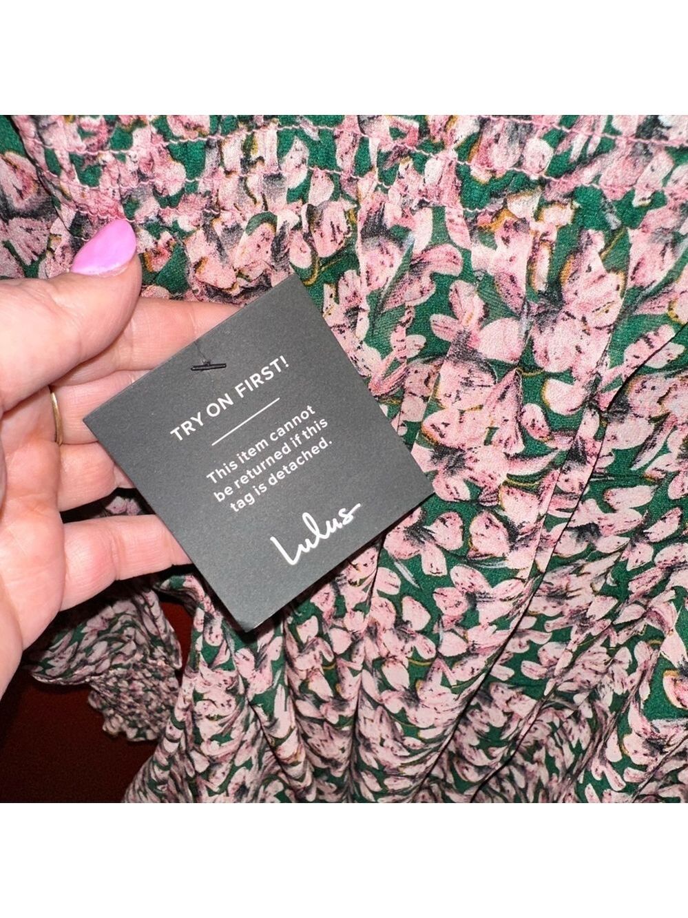 Lulus Floral Forever Green and Pink Floral Print Smocked Skater Dress NWT - Picture 12 of 15
